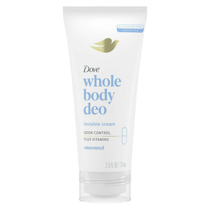 Dove Whole Body Invisible Long Lasting Women's Deodorant Cream Unscented Aluminum Free, 2.5 oz