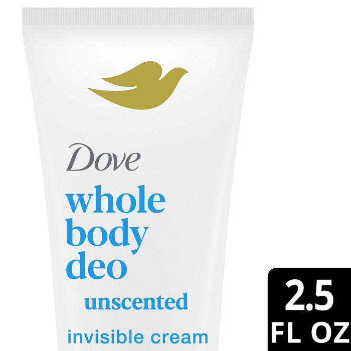 Dove Whole Body Invisible Long Lasting Women's Deodorant Cream Unscented Aluminum Free, 2.5 oz