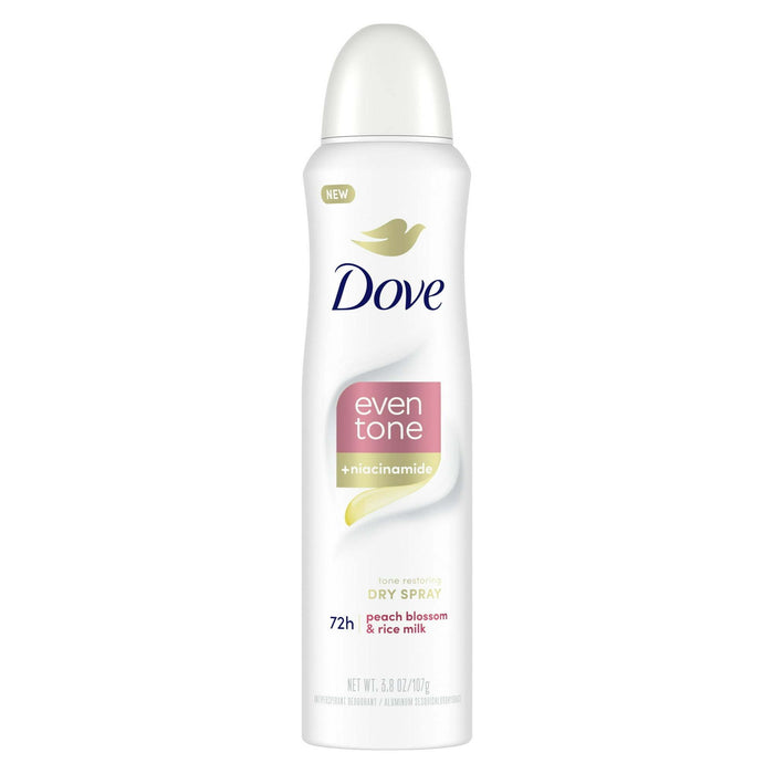 Dove Even Tone Women's Antiperspirant Dry Spray Peach Blossom & Rice Milk, 3.8 oz