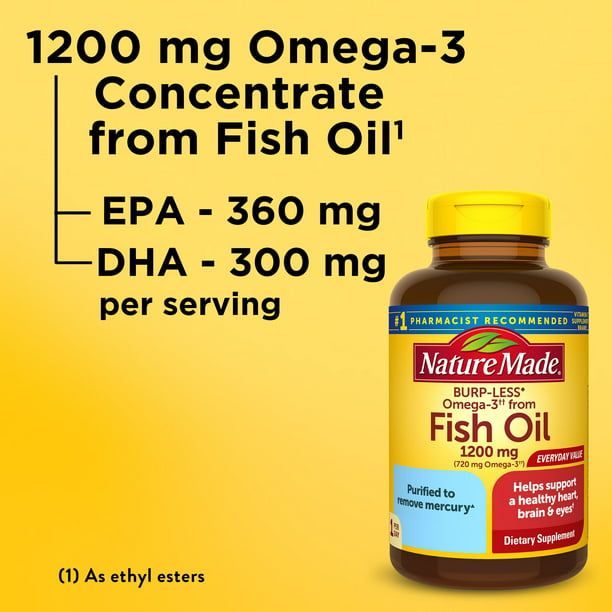 Nature Made Burp Less Omega 3 Fish Oil 1200 mg Softgels; Fish Oil Supplements; 125 Count