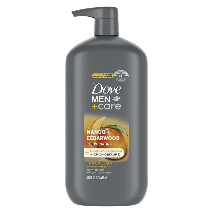 Dove Men+Care Nourishing Face & Body Wash for Men, Rejuvenating Mango + Cedarwood, 30 oz