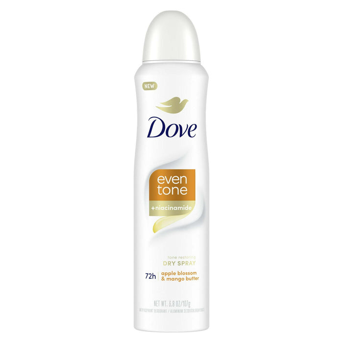 Dove Even Tone Women's Antiperspirant Dry Spray, Apple Blossom & Mango Butter, 3.8 oz