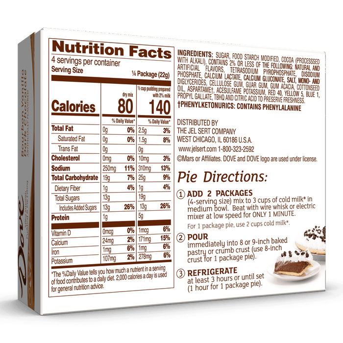 Dove Bourbon Vanilla Dark Chocolate Instant Pudding Mix and Pie Filling, 4 Servings, 3.03 oz