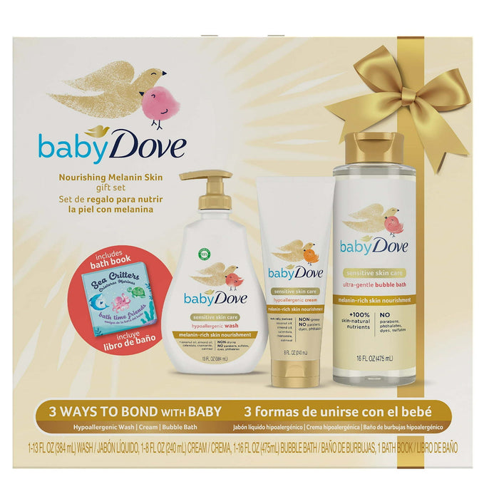 Baby Dove Hypoallergenic Cream, Wash & Bubble Bath Gift Pack Melanin-Rich Sensitive Skin, 3 Count