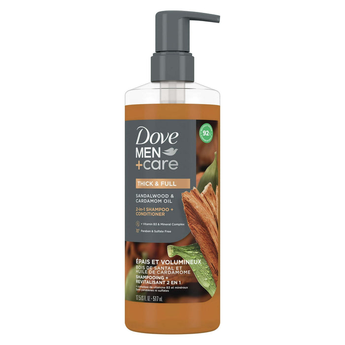 Dove Men+Care 2-in-1 Men's Shampoo + Conditioner, Sandalwood & Cardamom Oil All Hair Type, 17.5 oz