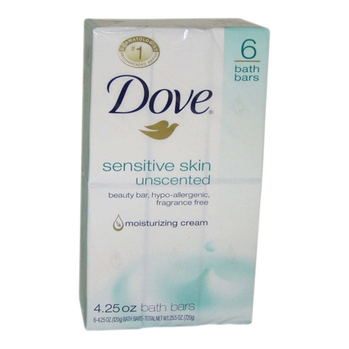 D ove Beauty Bar More Moisturizing Than Bar Soap Sensitive Skin With Gentle Cleanser for Softer Skin, Fragrance-Free, Hypoallergenic Beauty Bar 3.75 oz, 6 Bars