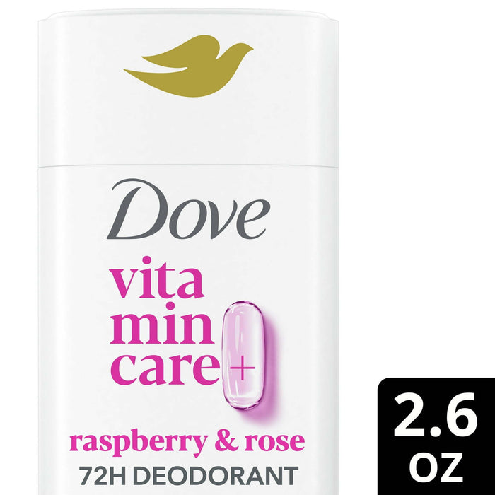 Dove VitaminCare+ No White Marks Women's Deodorant Stick Raspberry & Rose Aluminum Free, 2.6 oz