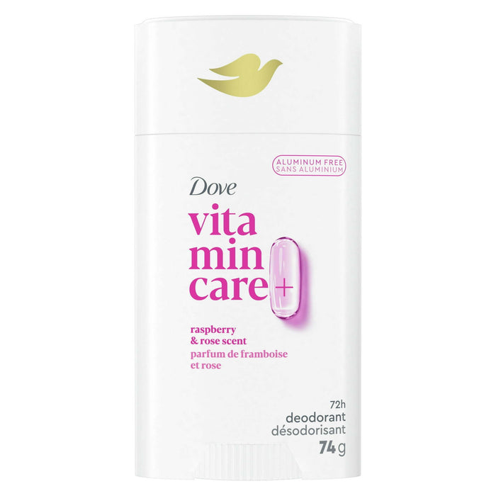 Dove VitaminCare+ No White Marks Women's Deodorant Stick Raspberry & Rose Aluminum Free, 2.6 oz