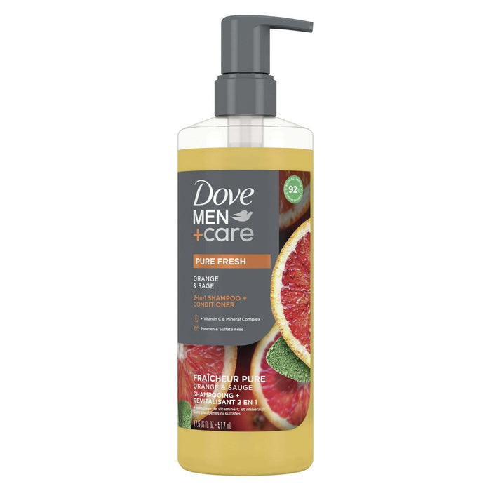 Dove Men+Care 2-in-1 Shampoo + Conditioner Pure Fresh Orange & Sage, 17.5 oz