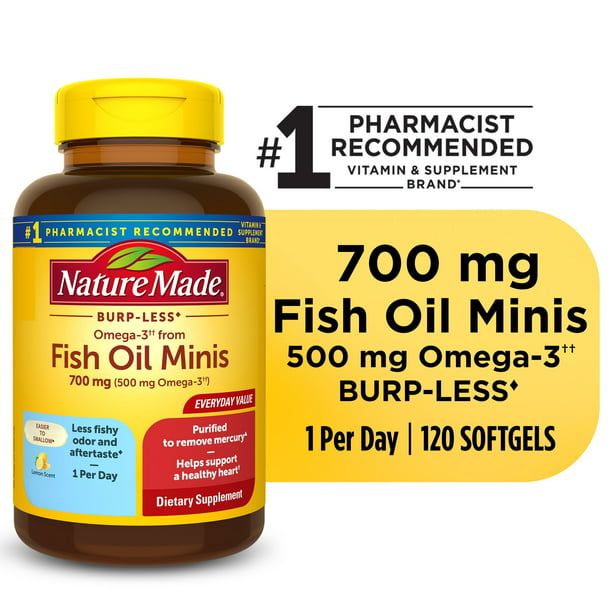 Nature Made Burp Less Omega 3 Fish Oil Supplements 700 mg Minis Softgels; 120 Count