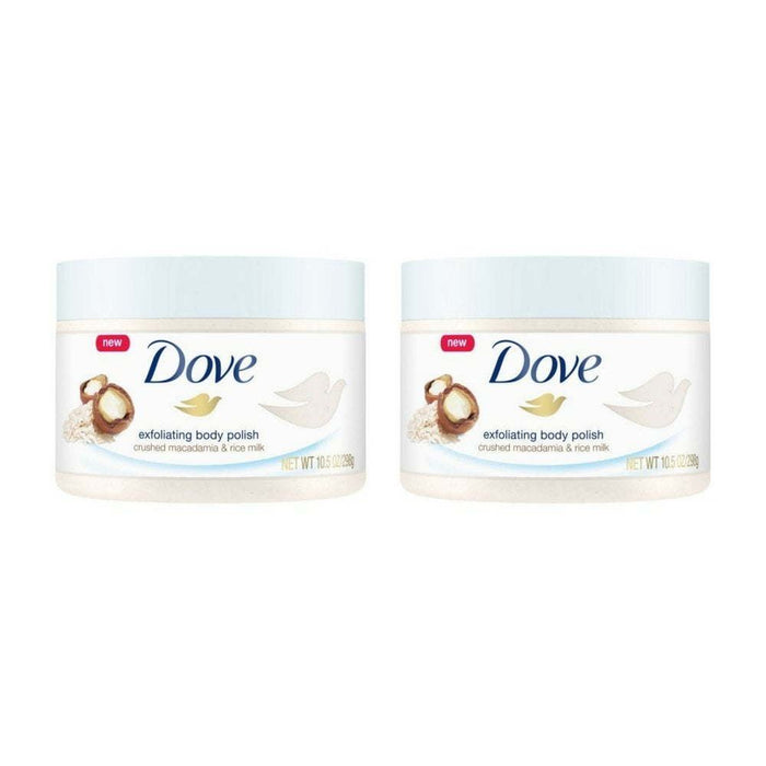 Dove Exfoliant Moderate Body Polish, Crushed Macadamia and Rice Milk, 10.5 oz (2 pack) (Bundle)