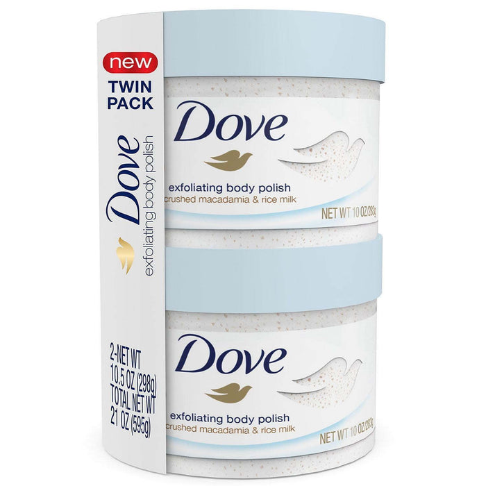 Dove Exfoliant Moderate Body Polish, Crushed Macadamia and Rice Milk, 10.5 oz (2 pack) (Bundle)