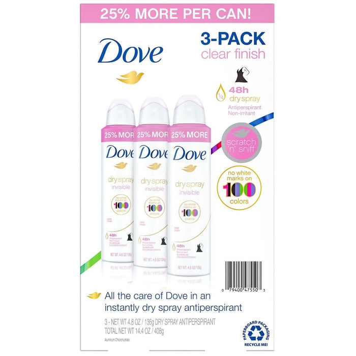 Dove Women's Invisible Dry Spray Antiperspirant Deodorant, 4.8 Ounce (3 Pack)