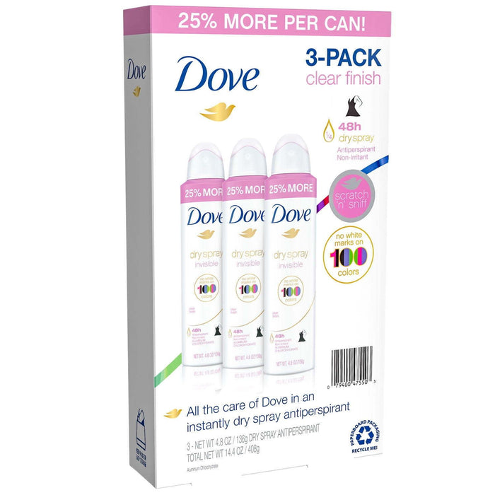 Dove Women's Invisible Dry Spray Antiperspirant Deodorant, 4.8 Ounce (3 Pack)