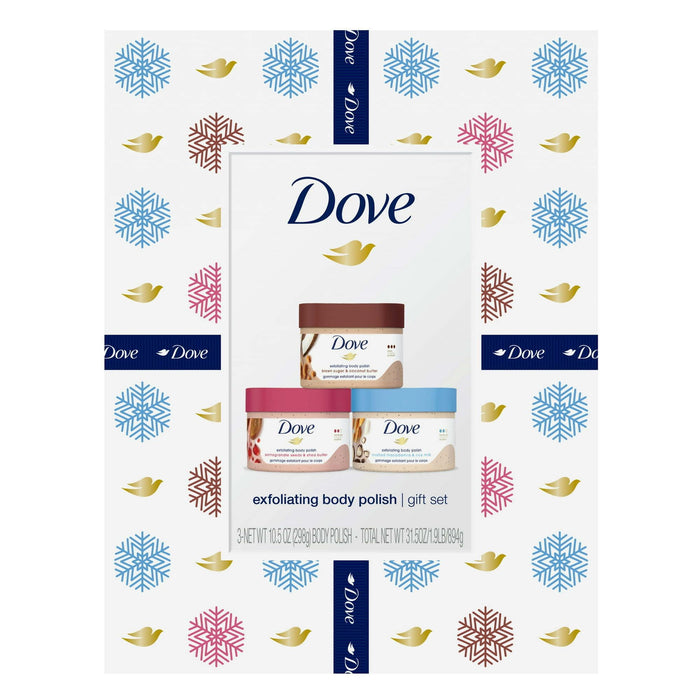 Dove Exfoliating Body Polish Gift Set, Macadamia, Brown Sugar & Coconut, and Pomegranate, 3 Count