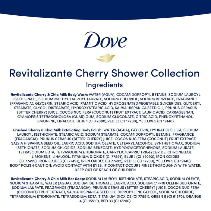 Dove Revitalizante Cherry Shower Collection Gift Set, Body Polish, Beauty Bar, Body Wash & Shower Pouf, 4 Count