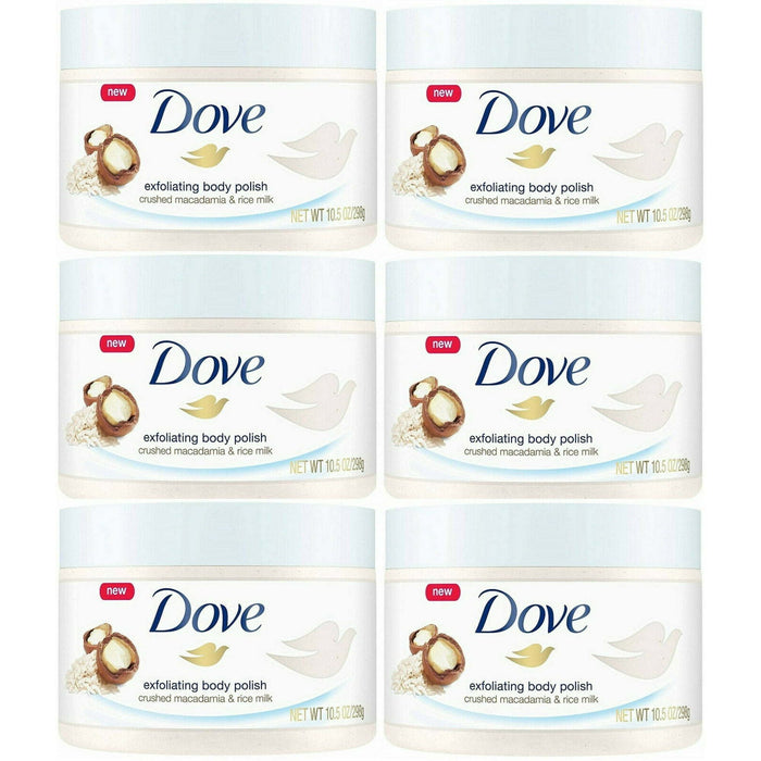 Dove Exfoliating Body Polish Crushed Macadamia & Rice Milk, 10.5 Ounce (Pack of 6)