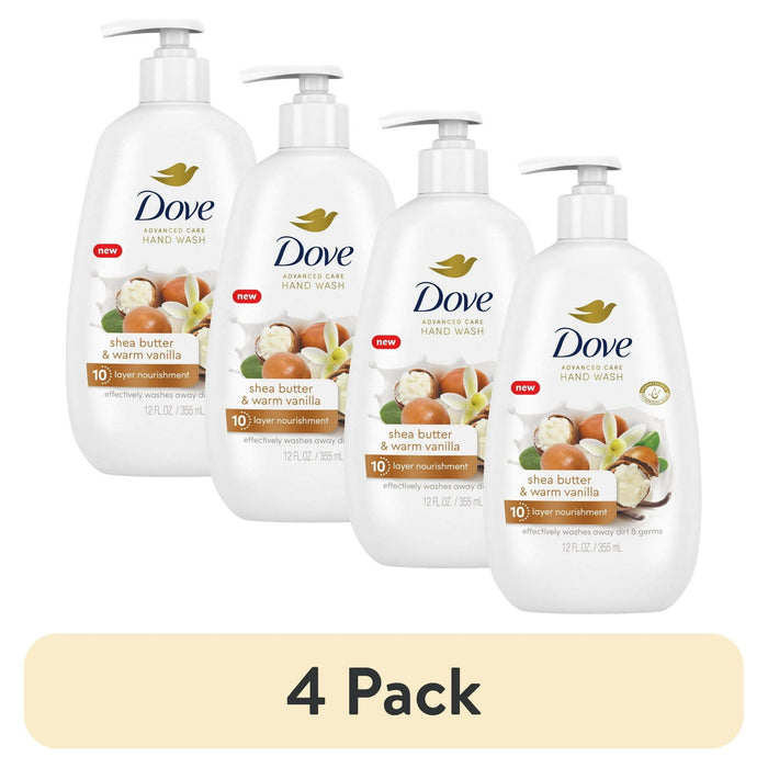 (4 pack) Dove Advanced Care Women's Hand Soap All Skin Shea Butter & Warm Vanilla, 12 oz