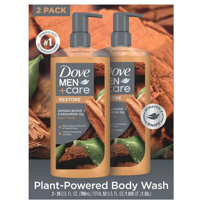 Dove Men+Care Body Wash Sandalwood 26 Fluid Ounce (Pack of 2)