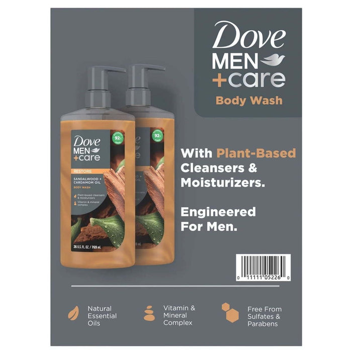 Dove Men+Care Body Wash Sandalwood 26 Fluid Ounce (Pack of 2)