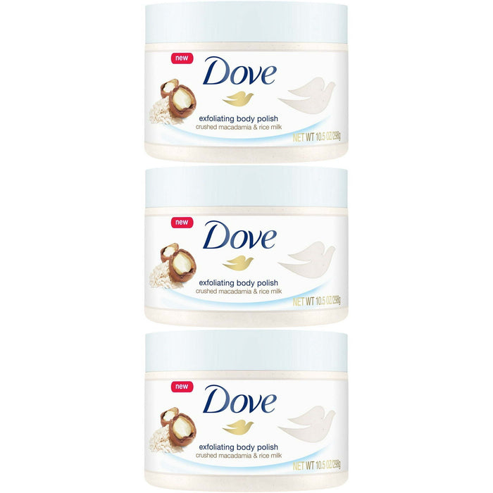 Dove Exfoliating Body Polish Crushed Macadamia & Rice Milk, 10.5 Ounce (Pack of 3)