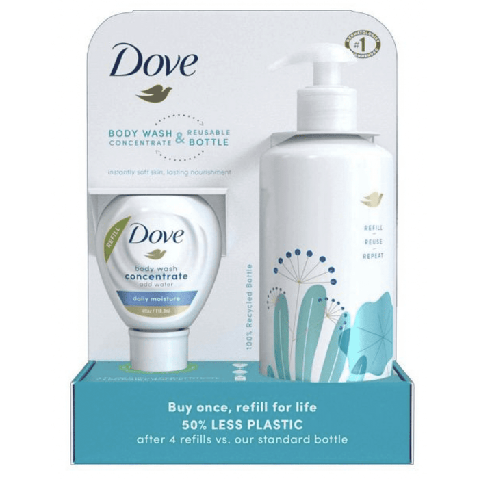 Dove Daily Moisture Body Wash Refill Concentrate & Reusable Bottle - 4 fl oz/Makes 16 fl oz