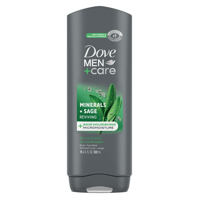 Dove Men+Care Reviving Long Lasting Face & Body Wash, Minerals & Sage All Skin Type, 18 oz