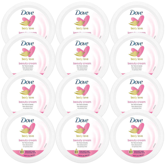 Dove Body Love Beauty Cream, Lightweight, Fast-Absorbing Face and Body Cream for Normal to Dry Skin, 24-Hour Moisture, Luxuriously Scented Face Cream, Hand & Body Lotion, 5.07 Fl Oz (Pack of 12)