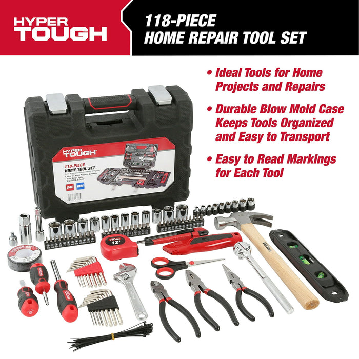 Hyper Tough 118-Piece Tool Set for Home Repairs, 7003