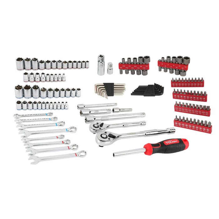 Hyper Tough 144-Piece 1/4, 3/8 and 1/2-inch Drive Mechanics Tool Set, Chrome Finish, New