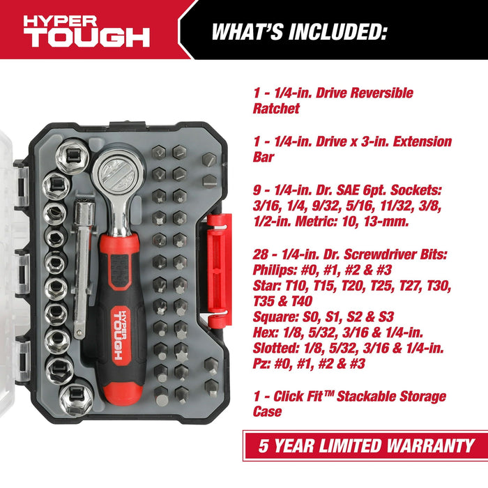 Hyper Tough 40-Piece Socket and Bit Set in Click Fit? Case, 42037CF