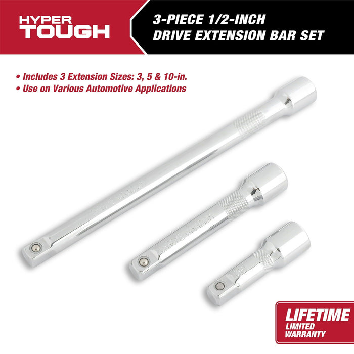 Hyper Tough 3-Piece 1/2-inch Drive Extension Bar Set, 3-Sizes, Model 5808