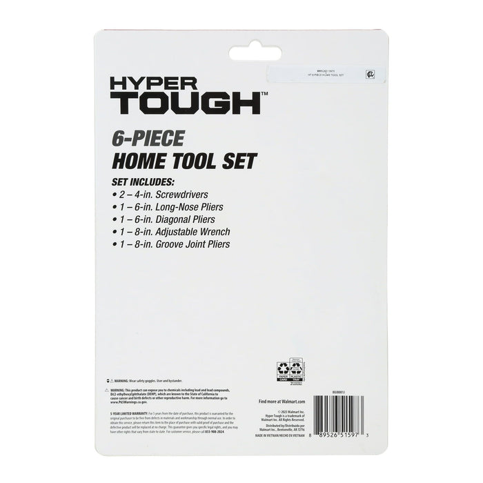 Hyper Tough 6 Piece Home Tool Set Including Assortment of Screwdrivers, Pliers and Wrenches UJ81959J, New Condition