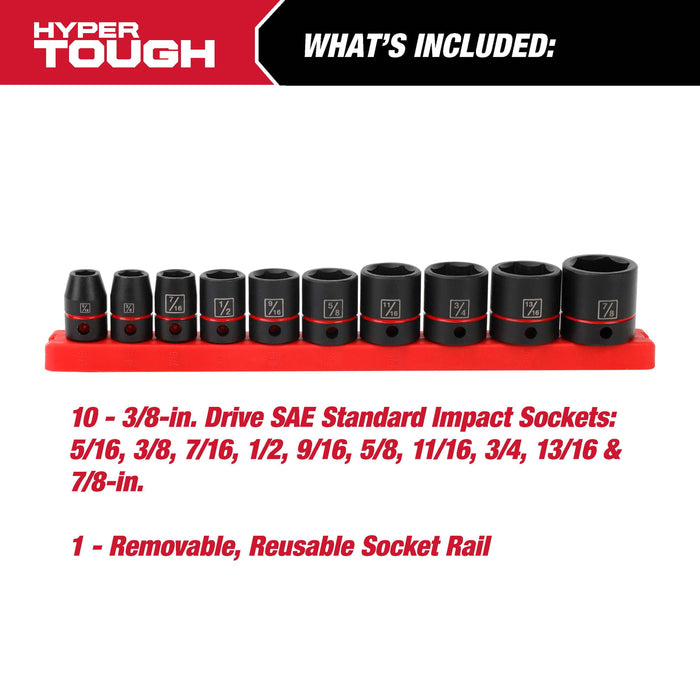 Hyper Tough 11-Piece 3/8-Inch Drive, Standard Impact Socket Set SAE, 43246