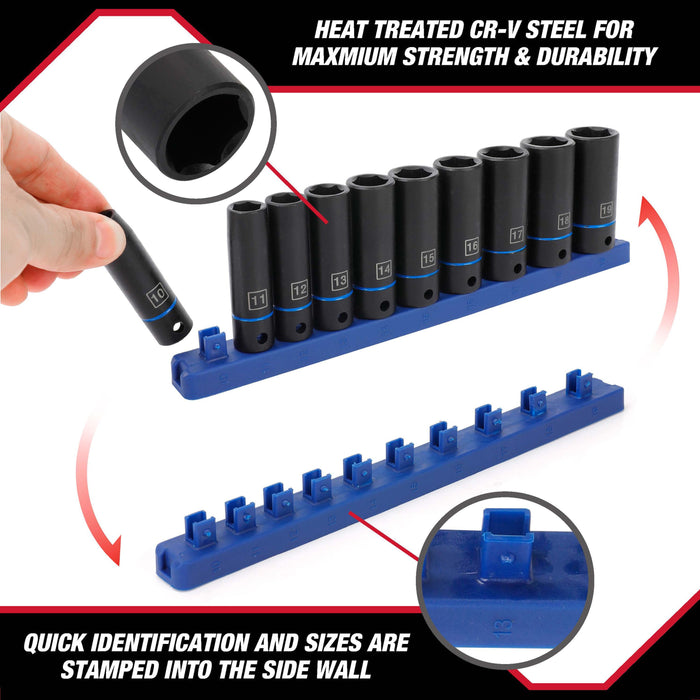 Hyper Tough 11-Piece 3/8-Inch, Deep Drive Impact Socket Set mm, 43241