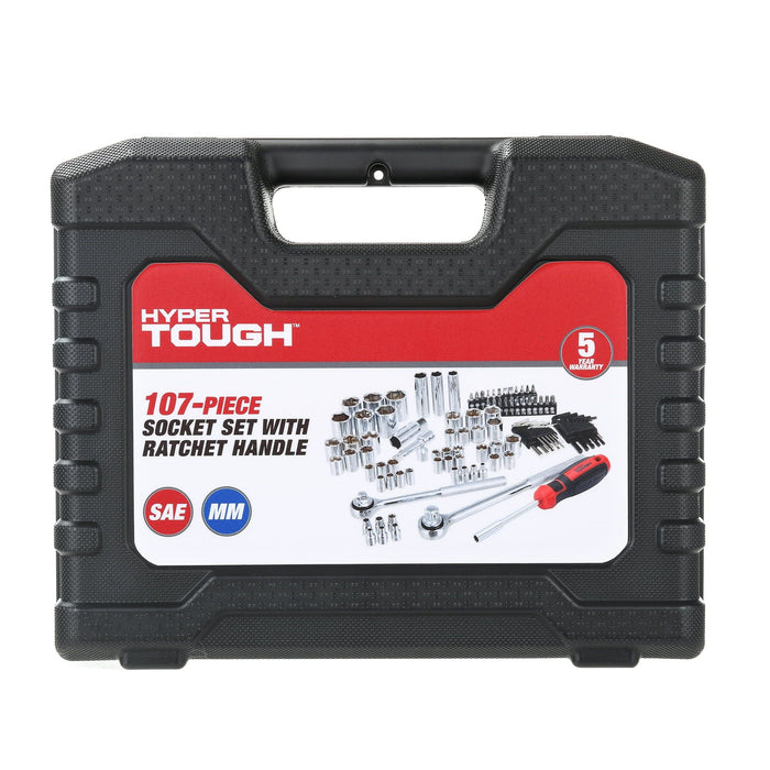 Hyper Tough 107 Piece 1/4, 3/8, and 1/2 inch Socket Set UJ5398TA