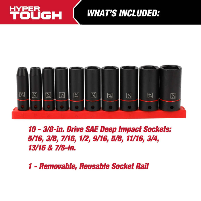 Hyper Tough 11-Piece 3/8-inch Drive, Deep Impact Socket Set SAE, 43243