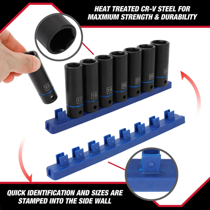 Hyper Tough 9-Piece, 1/2-inch mm, Deep Drive Impact Socket Set for Automotive and DIY projects, 41046