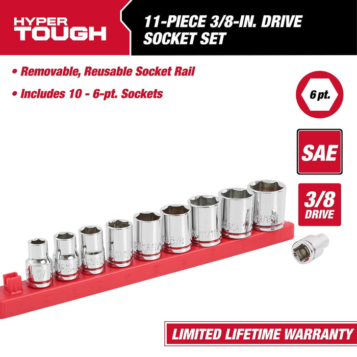 Hyper Tough 3/8-in Drive Standard SAE Sockets, 11-Piece