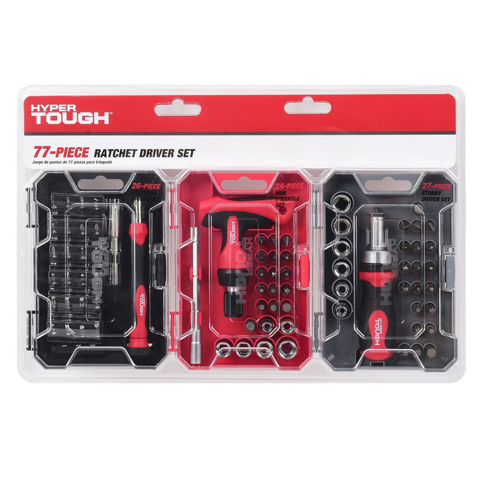 Hyper Tough Heavy-Duty 77-Piece Ratchet Driver Set Sizes 3/8 and 1/4 inch