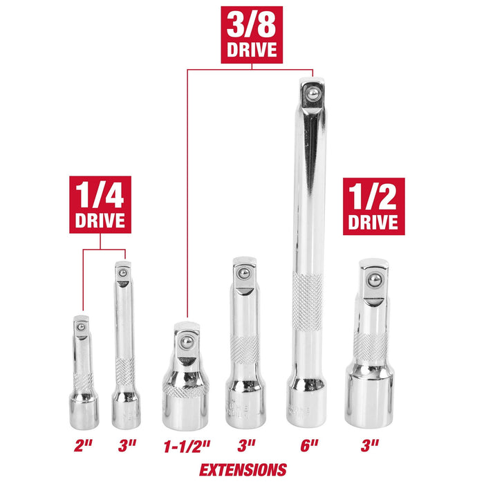 Hyper Tough Complete Socket Accessory Set for 1/4-inch, 3/8-inch, 1/2-inch Drives, 11-Piece