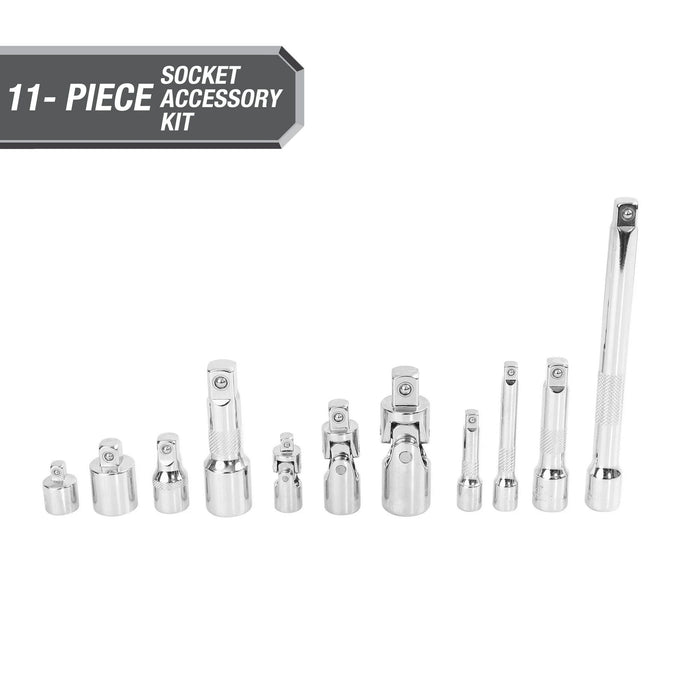 Hyper Tough Complete Socket Accessory Set for 1/4-inch, 3/8-inch, 1/2-inch Drives, 11-Piece