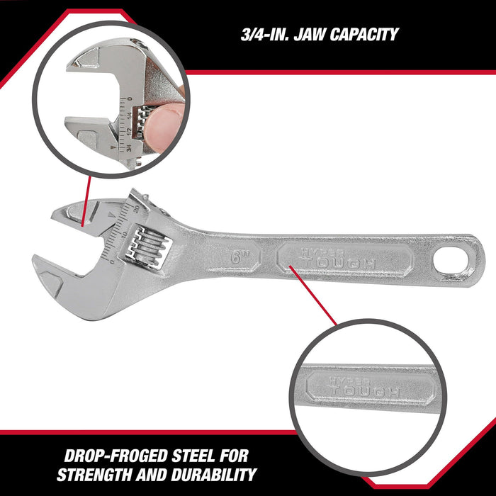 Hyper Tough 6-inch Adjustable Wrench, Steel Construction, Model 43179