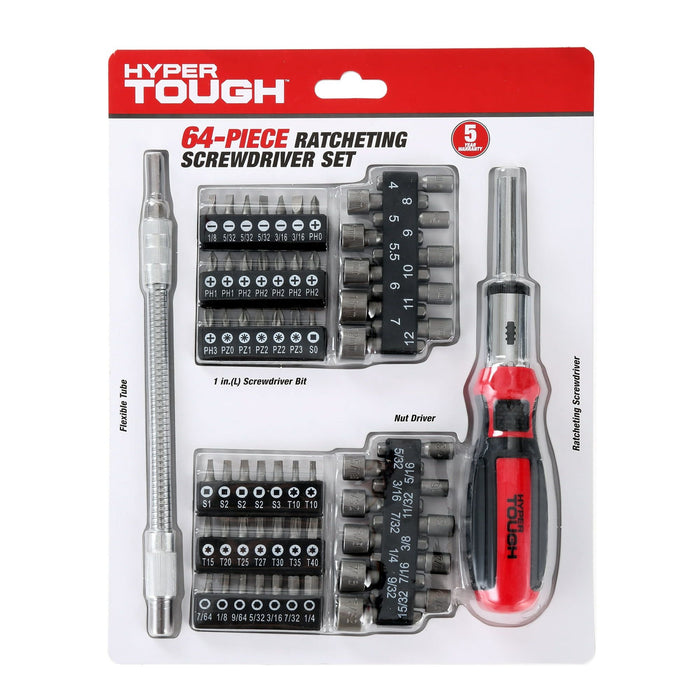 Hyper Tough 64 Piece Ratchet Screwdriver SAE and Metric Socket Wrench Set