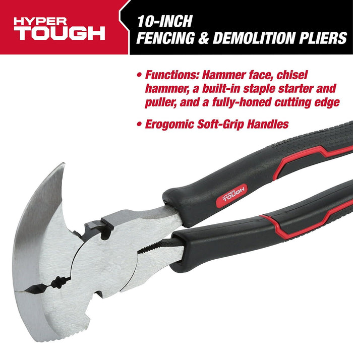 Hyper Tough 10-inch Demolition and Fencing Pliers with Soft Grip Handles