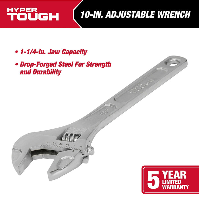 Hyper Tough 10-inch Adjustable Wrench, Steel Construction, Model 43181