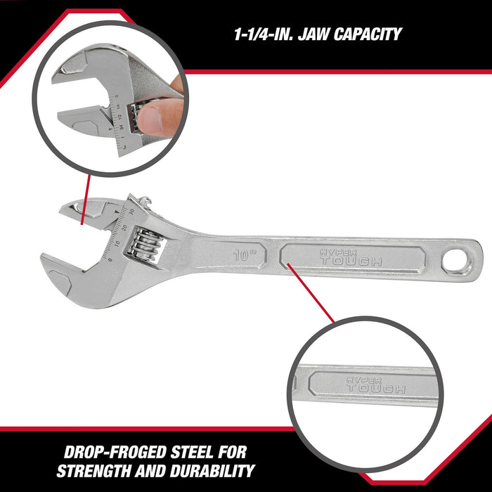 Hyper Tough 10-inch Adjustable Wrench, Steel Construction, Model 43181