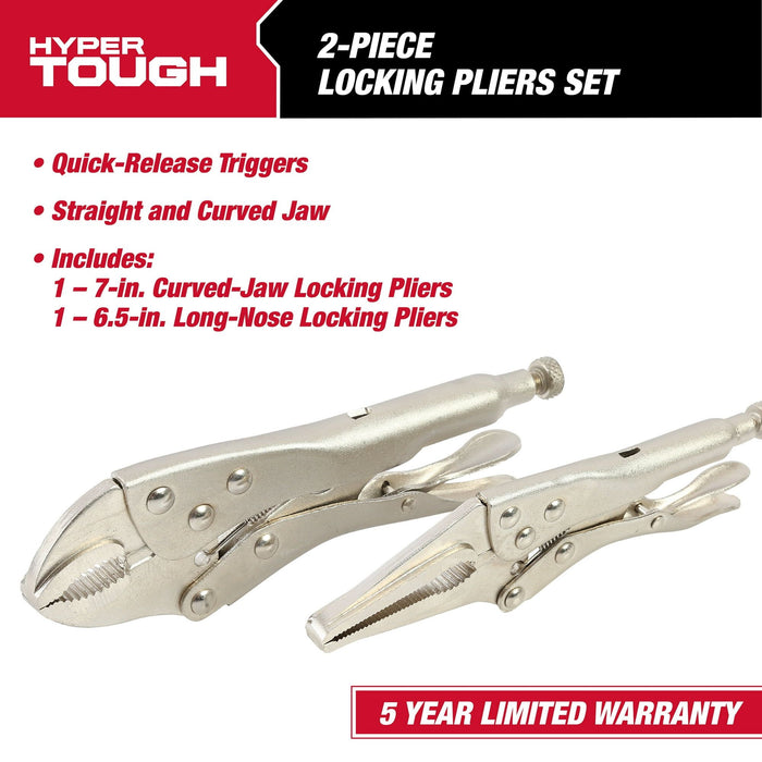 Hyper Tough 2-Piece Locking Plier Set with 6-1/2-inch-Long Nose and 7-Inch Curved Jaw