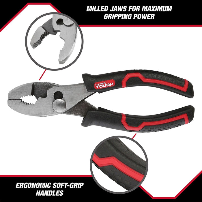 Hyper Tough 6" Standard Slip Joint Pliers , Ergonomic Handle, 2-Position Jaw