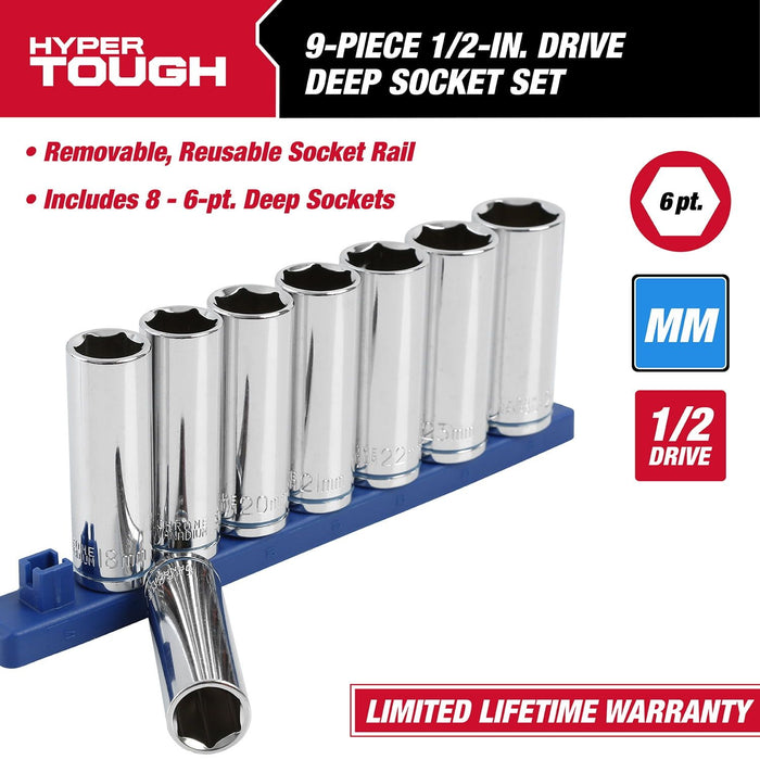 Hyper Tough 9-Piece,1/2-Inch Drive Deep Metric Socket Set, 5834